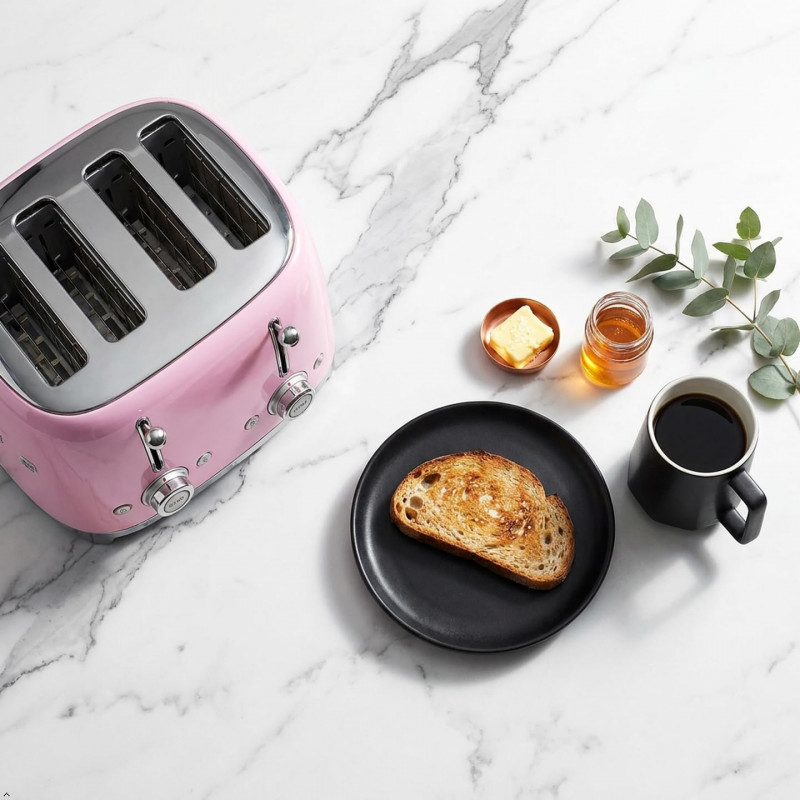 Prăjitor de pâine SMEG 50's Style TSF03PKEU, 2000 W, 4 felii, 6 niveluri, Tava pentru firimituri, Cablu integrat, Oțel inoxidabil, Roz