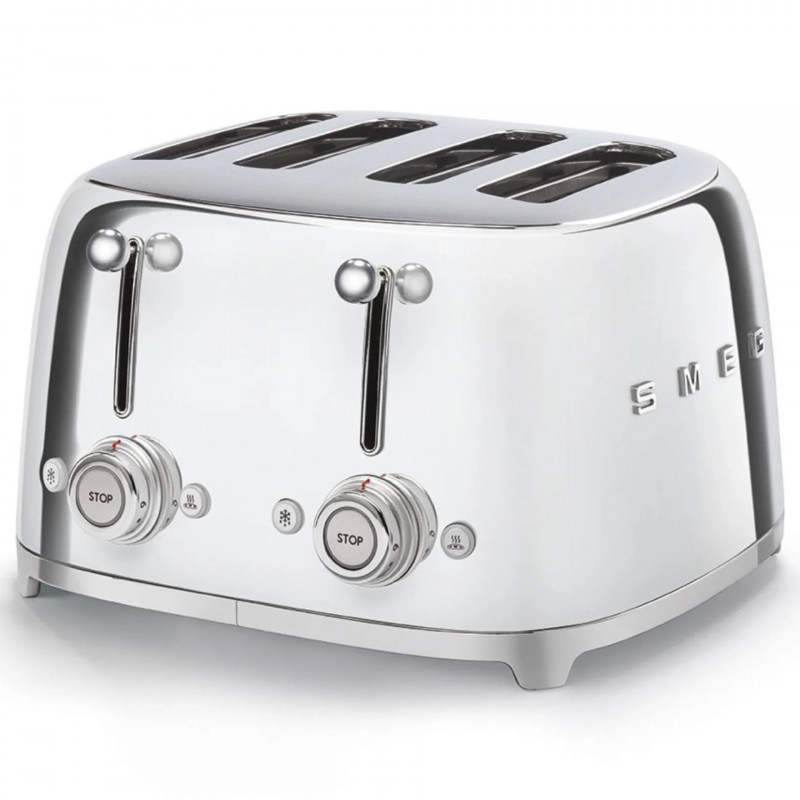 Prăjitor de pâine SMEG 50's Style TSF03SSEU, 2000 W, 4 felii, 6 niveluri, Tava pentru firimituri, Cablu integrat, Oțel inoxidabil, Argintiu