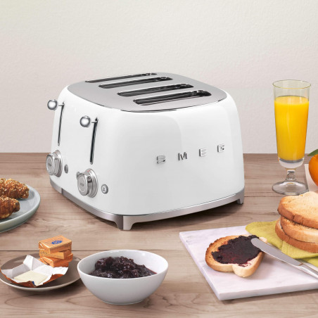 Prăjitor de pâine SMEG 50's Style TSF03WHEU, 2000 W, 4 felii, 6 niveluri, Tava pentru firimituri, Cablu integrat, Oțel inoxidabil, Alb