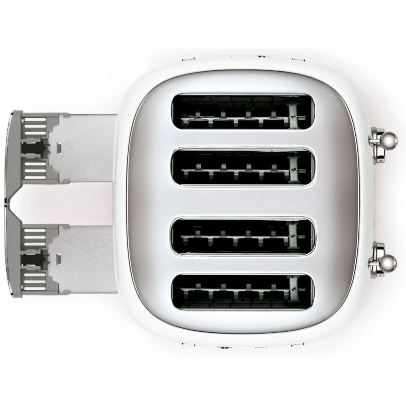 Prăjitor de pâine SMEG 50's Style TSF03WHEU, 2000 W, 4 felii, 6 niveluri, Tava pentru firimituri, Cablu integrat, Oțel inoxidabil, Alb