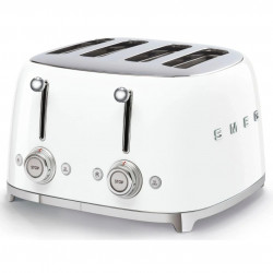 Prăjitor de pâine SMEG 50's Style TSF03WHEU, 2000 W, 4 felii, 6 niveluri, Tava pentru firimituri, Cablu integrat, Oțel inoxidabil, Alb