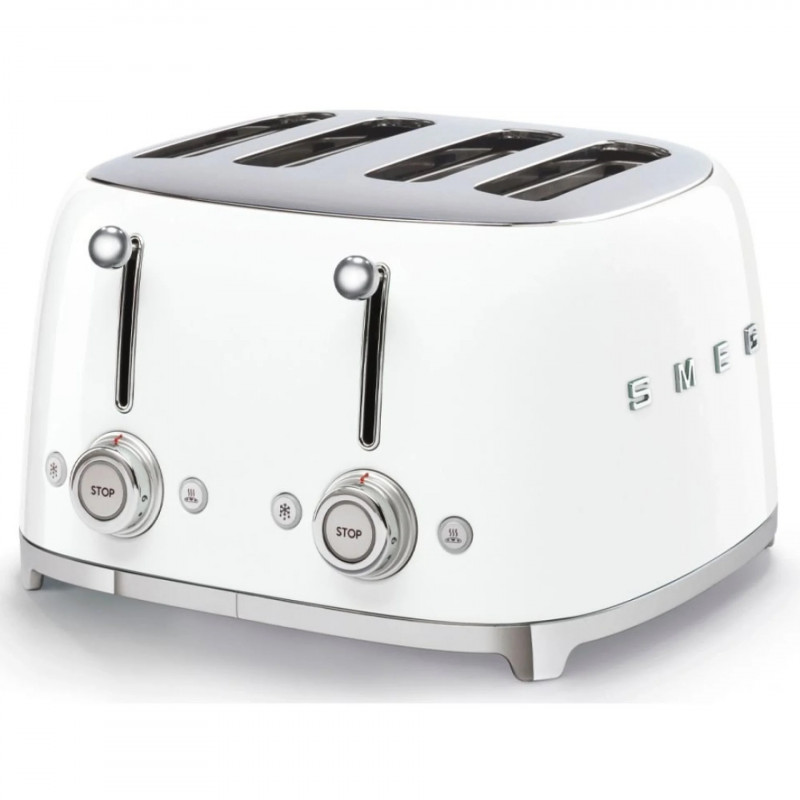 Prăjitor de pâine SMEG 50's Style TSF03WHEU, 2000 W, 4 felii, 6 niveluri, Tava pentru firimituri, Cablu integrat, Oțel inoxidabil, Alb