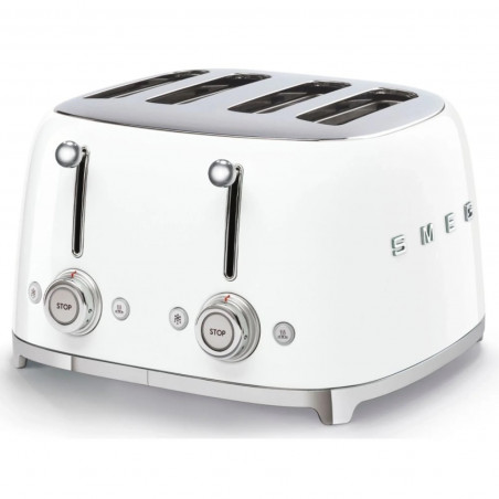 Prăjitor de pâine SMEG 50's Style TSF03WHEU, 2000 W, 4 felii, 6 niveluri, Tava pentru firimituri, Cablu integrat, Oțel inoxidabil, Alb