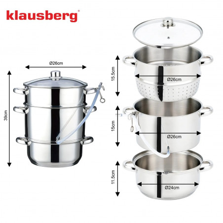 Extractor de suc Klausberg KB 9032, 28 cm, 8 litri, 4 piese, pentru plite cu inducție, din oțel inoxidabil