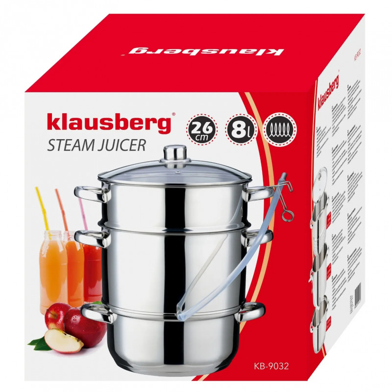 Extractor de suc Klausberg KB 9032, 28 cm, 8 litri, 4 piese, pentru plite cu inducție, din oțel inoxidabil