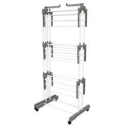 Uscător de rufe Kinghoff KH 2044, 30 m, până la 30 kg, 3 niveluri, roți, oțel, alb/gri