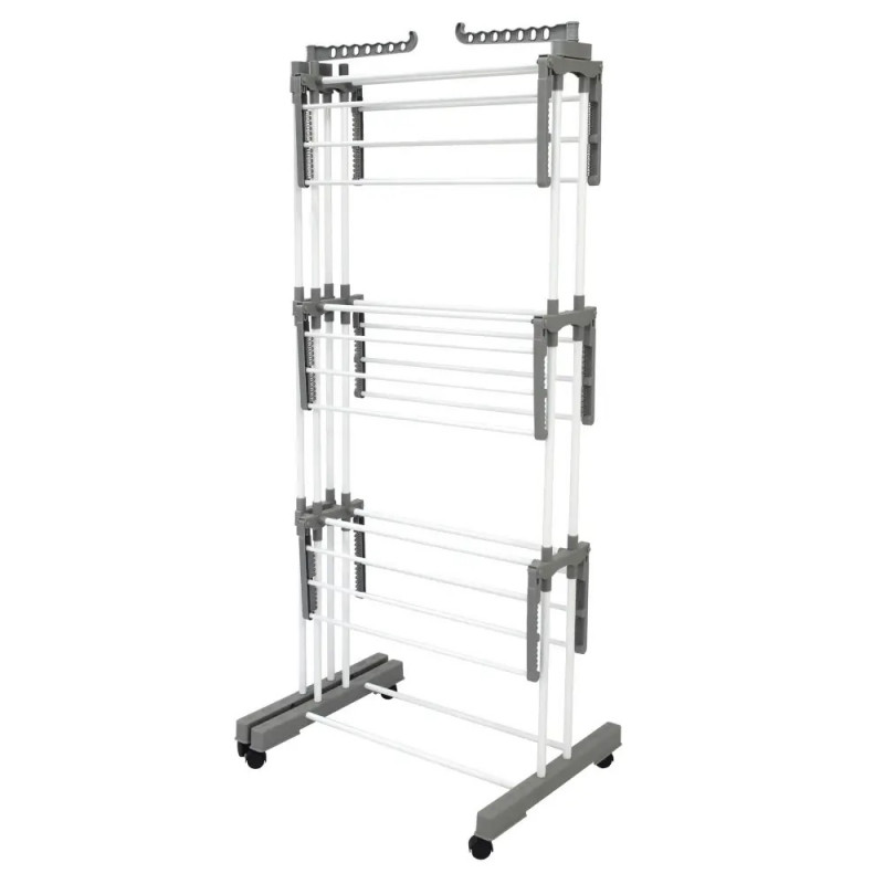 Uscător de rufe Kinghoff KH 2044, 30 m, până la 30 kg, 3 niveluri, roți, oțel, alb/gri