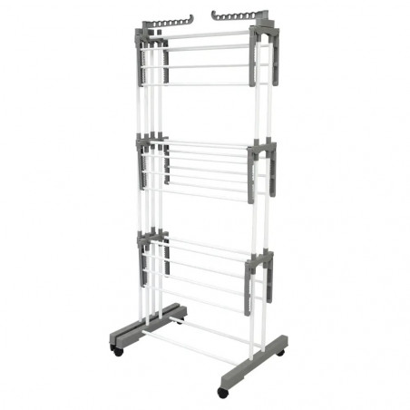 Uscător de rufe Kinghoff KH 2044, 30 m, până la 30 kg, 3 niveluri, roți, oțel, alb/gri