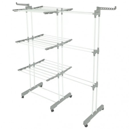 Uscător de rufe Kinghoff KH 2044, 30 m, până la 30 kg, 3 niveluri, roți, oțel, alb/gri
