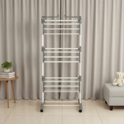 Uscător de rufe Kinghoff KH 2044, 30 m, până la 30 kg, 3 niveluri, roți, oțel, alb/gri