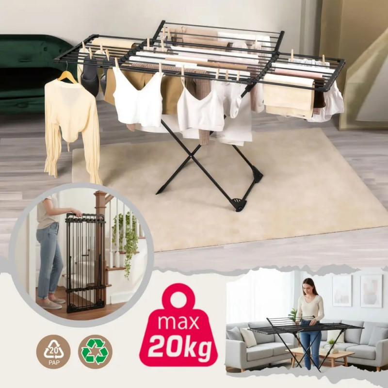 Uscător de haine KH 2043, 27 m, până la 20 kg, pliabil, oțel, negru