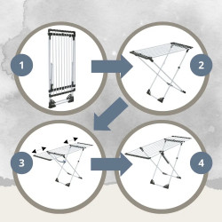 Uscător de rufe pliabil Kinghoff KH 2042, 20 m, până la 20 kg, lungime reglabilă, capete antiderapante, alb/negru