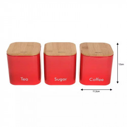 Set de cutii pentru pâine cu recipiente Kinghoff KH 1085, 4 buc., email, bambus/oțel, roșu