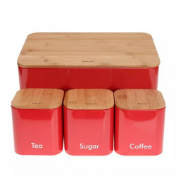 Set de cutii pentru pâine cu recipiente Kinghoff KH 1085, 4 buc., email, bambus/oțel, roșu