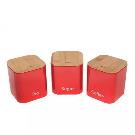 Set de cutii pentru pâine cu recipiente Kinghoff KH 1085, 4 buc., email, bambus/oțel, roșu