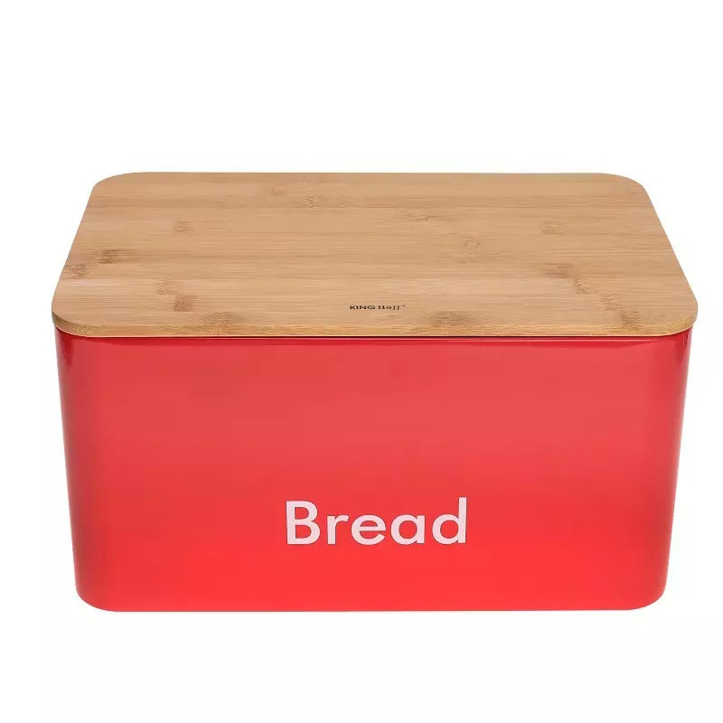 Set de cutii pentru pâine cu recipiente Kinghoff KH 1085, 4 buc., email, bambus/oțel, roșu