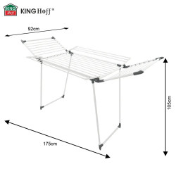 Uscător de rufe pliabil Kinghoff KH 2041, 25 m, până la 20 kg, capete antiderapante, oțel, alb/gri