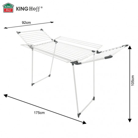 Uscător de rufe pliabil Kinghoff KH 2041, 25 m, până la 20 kg, capete antiderapante, oțel, alb/gri