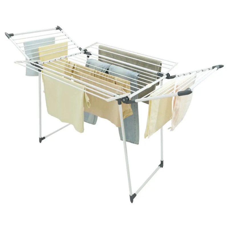 Uscător de rufe pliabil Kinghoff KH 2041, 25 m, până la 20 kg, capete antiderapante, oțel, alb/gri