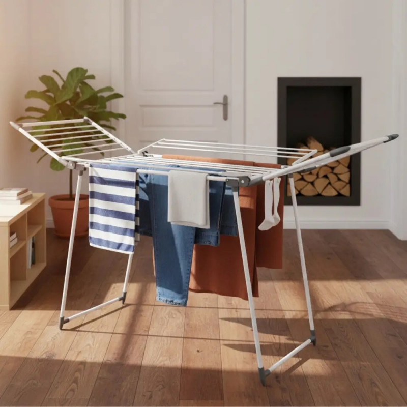 Uscător de rufe pliabil Kinghoff KH 2041, 25 m, până la 20 kg, capete antiderapante, oțel, alb/gri