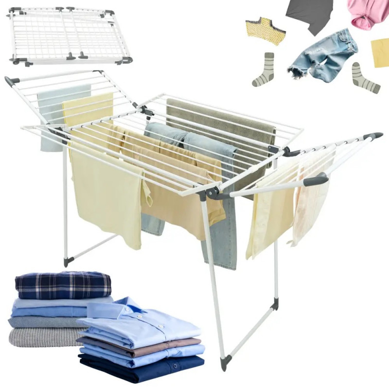 Uscător de rufe pliabil Kinghoff KH 2041, 25 m, până la 20 kg, capete antiderapante, oțel, alb/gri