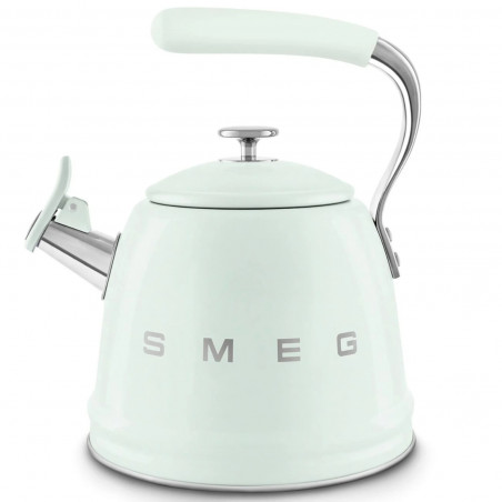 Ceainic cu fluier Smeg CKLW2001PG, 2,3 l, pentru plite cu inducție, mâner care nu se încălzește, oțel, verde pastel
