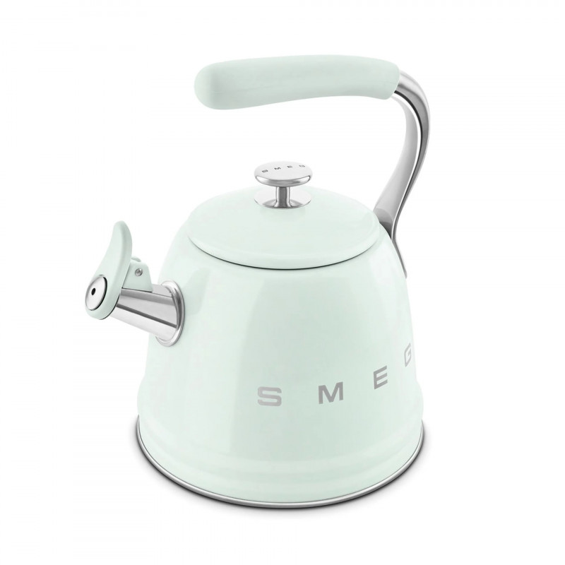 Ceainic cu fluier Smeg CKLW2001PG, 2,3 l, pentru plite cu inducție, mâner care nu se încălzește, oțel, verde pastel