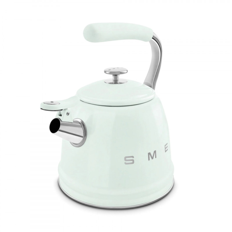 Ceainic cu fluier Smeg CKLW2001PG, 2,3 l, pentru plite cu inducție, mâner care nu se încălzește, oțel, verde pastel