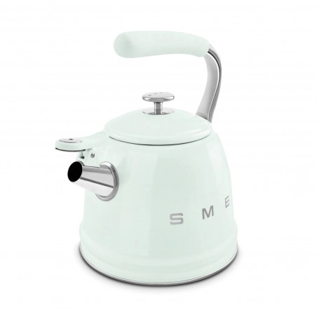 Ceainic cu fluier Smeg CKLW2001PG, 2,3 l, pentru plite cu inducție, mâner care nu se încălzește, oțel, verde pastel