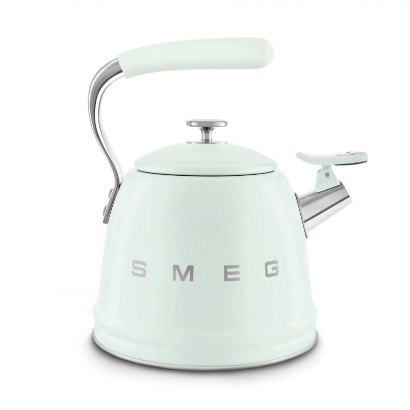 Ceainic cu fluier Smeg CKLW2001PG, 2,3 l, pentru plite cu inducție, mâner care nu se încălzește, oțel, verde pastel
