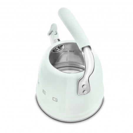 Ceainic cu fluier Smeg CKLW2001PG, 2,3 l, pentru plite cu inducție, mâner care nu se încălzește, oțel, verde pastel