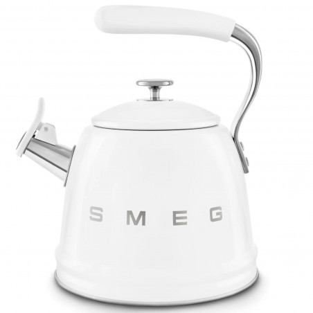 Ceainic cu fluier Smeg CKLW2001WH, 2,3 l, pentru plite cu inducție, mâner care nu se încălzește, oțel, alb