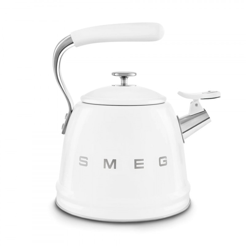 Ceainic cu fluier Smeg CKLW2001WH, 2,3 l, pentru plite cu inducție, mâner care nu se încălzește, oțel, alb