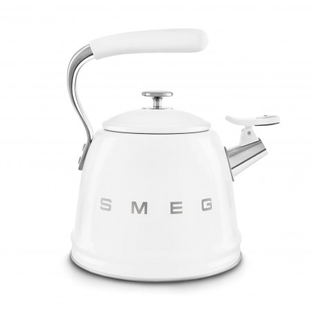 Ceainic cu fluier Smeg CKLW2001WH, 2,3 l, pentru plite cu inducție, mâner care nu se încălzește, oțel, alb