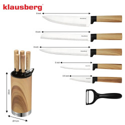 Set de cuțite de bucătărie Klausberg KB 9036, 7 piese, oțel inoxidabil, aspect de lemn, suport, maro