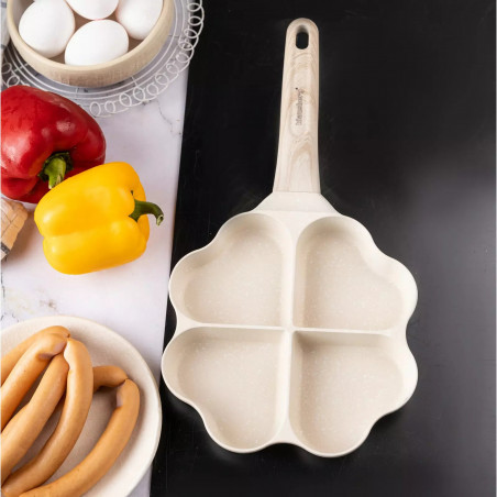 Tigaie cu 4 compartimente Klausberg KB 7819, 19 cm, în formă de inimă, acoperire marmorată, compatibilă cu plitele cu inducție, bej