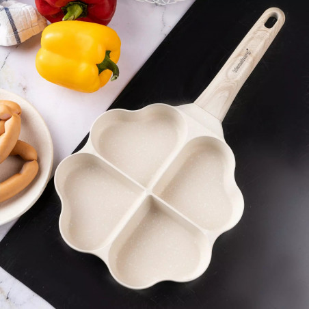 Tigaie cu 4 compartimente Klausberg KB 7819, 19 cm, în formă de inimă, acoperire marmorată, compatibilă cu plitele cu inducție, bej