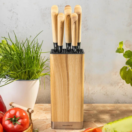 Set de cuțite de bucătărie Klausberg KB 9035, 6 piese, oțel inoxidabil, suport, maro