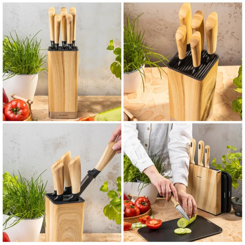 Set de cuțite de bucătărie Klausberg KB 9035, 6 piese, oțel inoxidabil, suport, maro