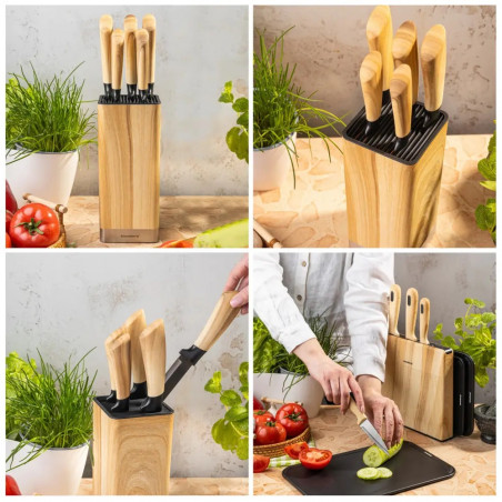 Set de cuțite de bucătărie Klausberg KB 9035, 6 piese, oțel inoxidabil, suport, maro