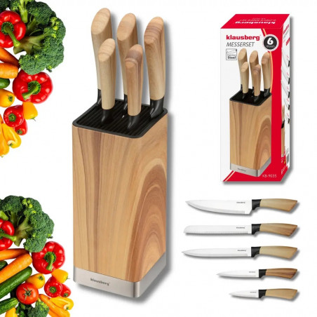 Set de cuțite de bucătărie Klausberg KB 9035, 6 piese, oțel inoxidabil, suport, maro