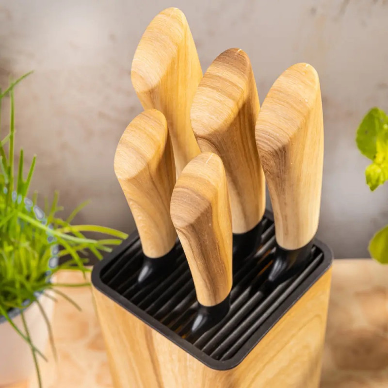 Set de cuțite de bucătărie Klausberg KB 9035, 6 piese, oțel inoxidabil, suport, maro