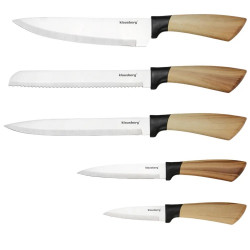 Set de cuțite de bucătărie Klausberg KB 9035, 6 piese, oțel inoxidabil, suport, maro
