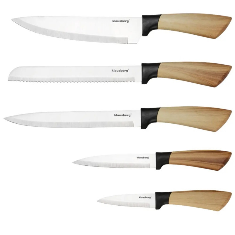 Set de cuțite de bucătărie Klausberg KB 9035, 6 piese, oțel inoxidabil, suport, maro