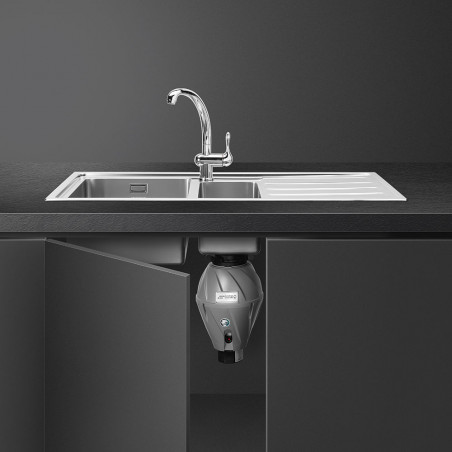 Tocător de deșeuri alimentare/Porc Smeg KITFD075, 375 W, 0,75 HP, Pentru chiuvete cu sifon de 9 cm, Protecție anticorozivă, Negru/Inox