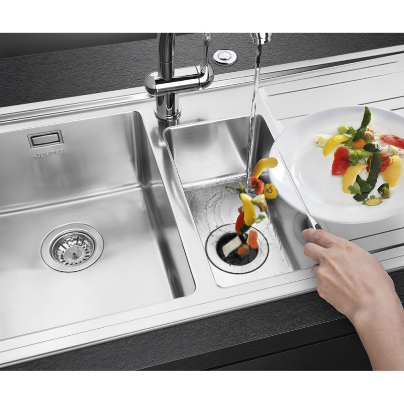 Tocător de deșeuri alimentare/Porc Smeg KITFD100, 375 W, 1 HP, Pentru chiuvete cu sifon de 9 cm, Protecție anticorozivă, Negru/Inox