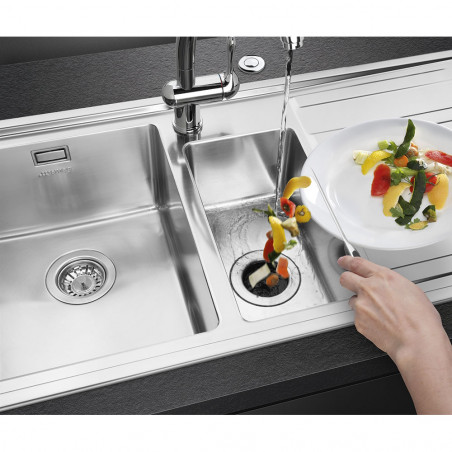 Tocător de deșeuri alimentare/Porc Smeg KITFD100, 375 W, 1 HP, Pentru chiuvete cu sifon de 9 cm, Protecție anticorozivă, Negru/Inox