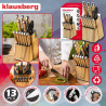 Set de cuțite de bucătărie Klausberg KB 9038, 13 piese, ascuțitor încorporat, oțel inoxidabil, suport, maro