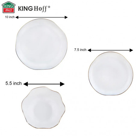 Set de masă Kinghoff KH 2037, 18 piese, pentru 6 persoane, sticlă opală, margine aurie, alb