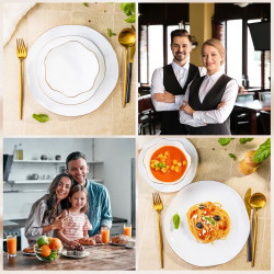 Set de masă Kinghoff KH 2037, 18 piese, pentru 6 persoane, sticlă opală, margine aurie, alb